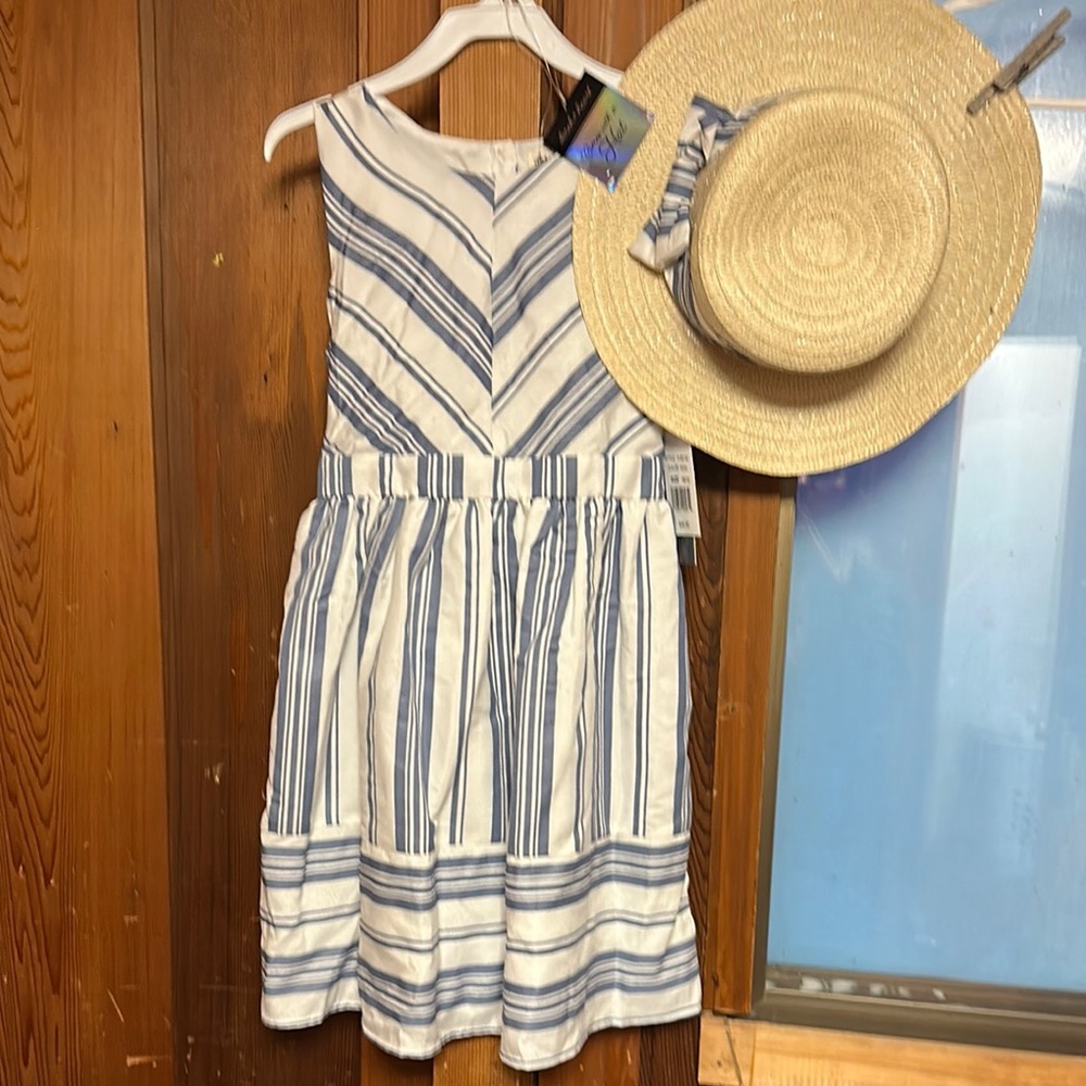 Derek Heart White and Blue Pleated Sundress Casual